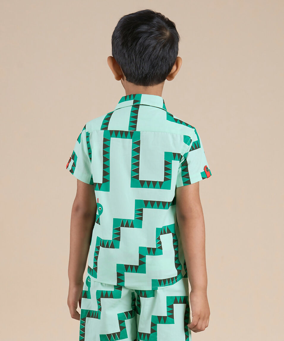 Snakes and Ladders Boys Green Table Print Shirt from Siblings Collection - Distacart