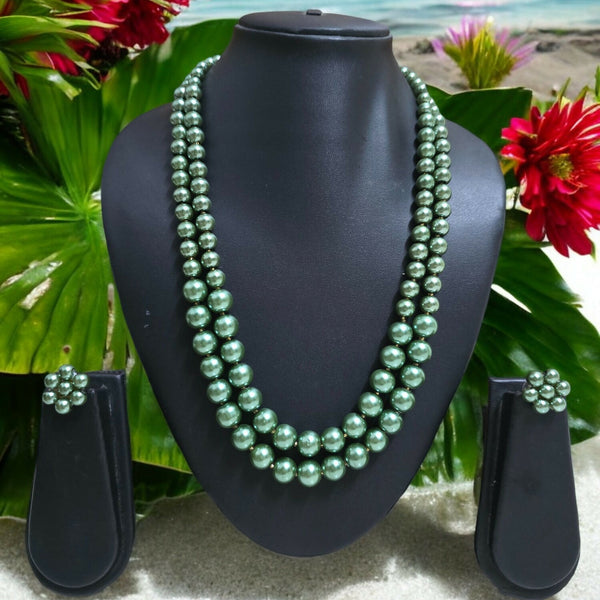 Inhanns Everyday Workwear Pearl Set (Double Layered Pearls) - Green - Distacart
