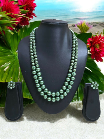 Inhanns Everyday Workwear Pearl Set (Double Layered Pearls) - Green - Distacart