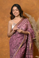 Thumbnail for Very Much Indian Handblock Printed Cotton Saree With Natural Dyes - Pink - Distacart