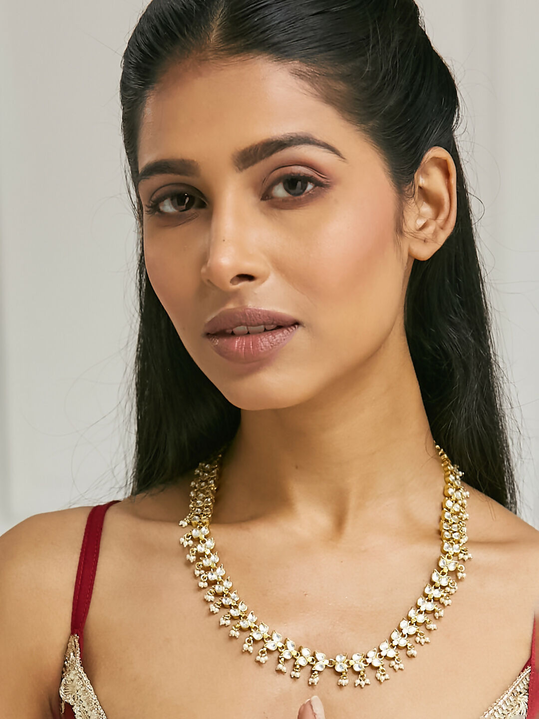 Nuyug 22K Gold-Plated Kundan & Pearl Studded Matha Patti Head Jewellery