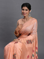 Thumbnail for Astita Linen Cotton Peach Saree