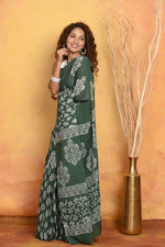 Thumbnail for Very Much Indian Handblock Printed Cotton Saree With Natural Dyes - Green - Distacart