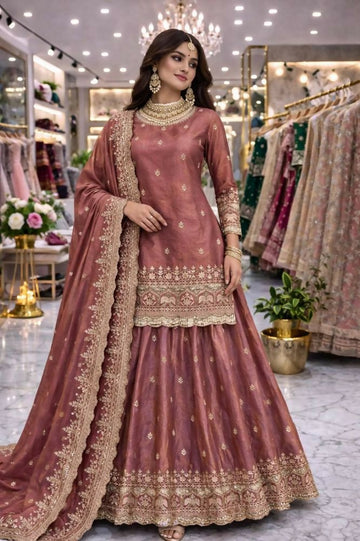Teeya Creation Onion Color Fendy Satin Heavy Embroidery Work Wedding Wear Stitched Lehenga Choli - Distacart