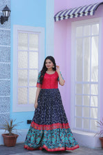 Thumbnail for Jyoti Fashion Women's Navy Blue Patola with Foil Print Dola Silk Anarkali Dress - Distacart