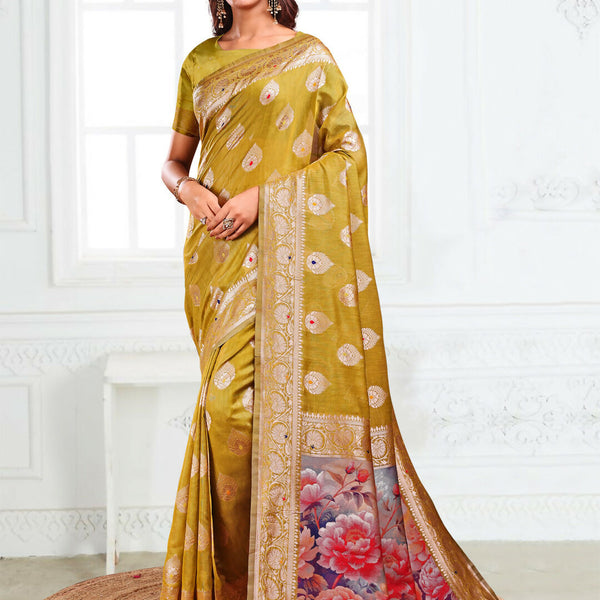Astita Linen Cotton Mhendi Green Saree