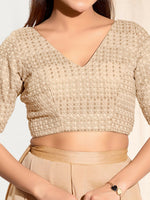 Thumbnail for Joban Fashion Gold Crochet Padded Blouse With V Neck Elbow Sleeves - Distacart