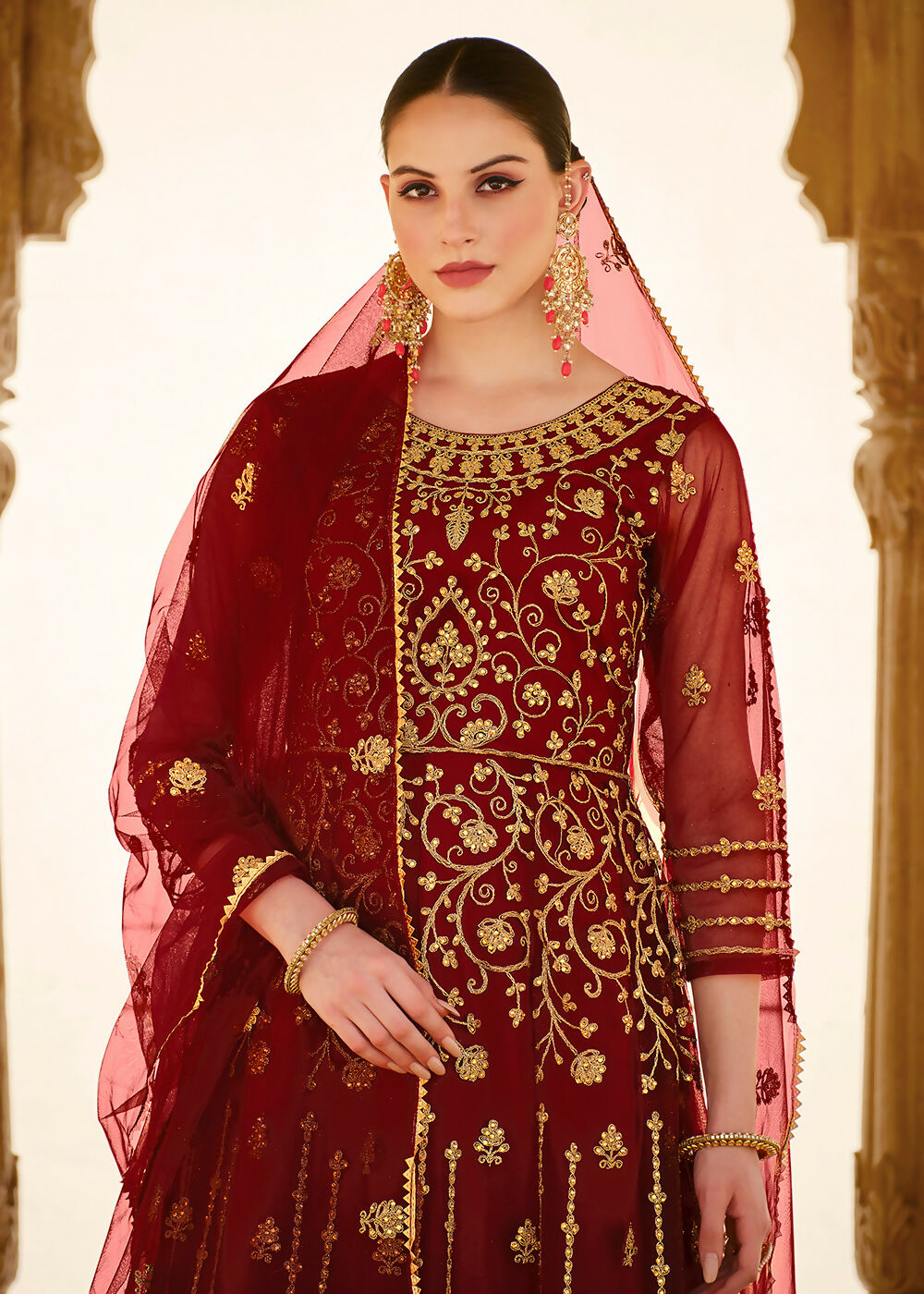 Heavy Stone Embroidered Maroon Designer Anarkali Suit - Emponline - Distacart