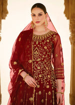 Thumbnail for Heavy Stone Embroidered Maroon Designer Anarkali Suit - Emponline - Distacart
