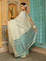 Thumbnail for Shree Shyam Fashion Rama Green Linen Saree - Distacart