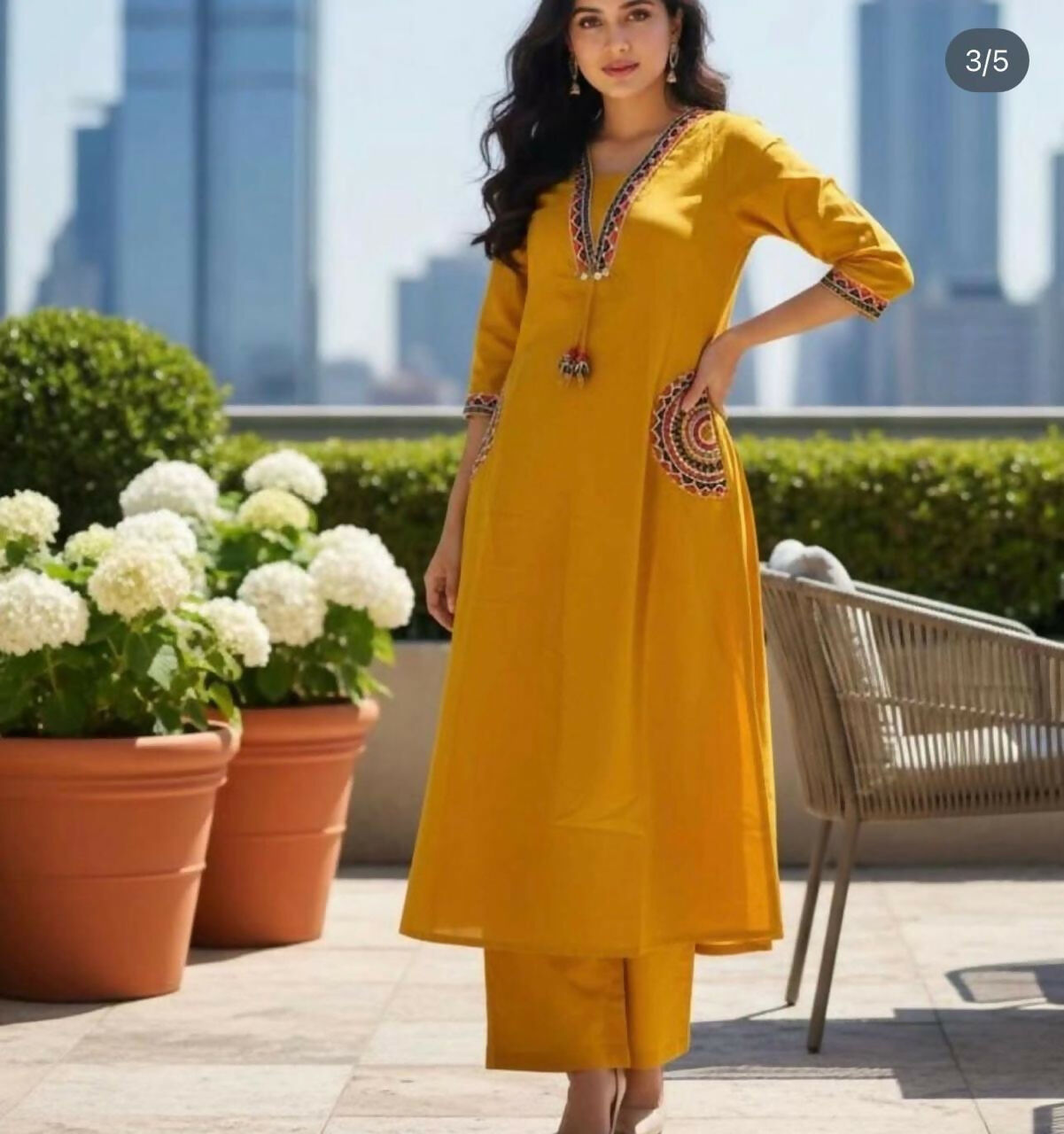 Miravan Womens Yellow Kurta And Palazzo Set - Dista