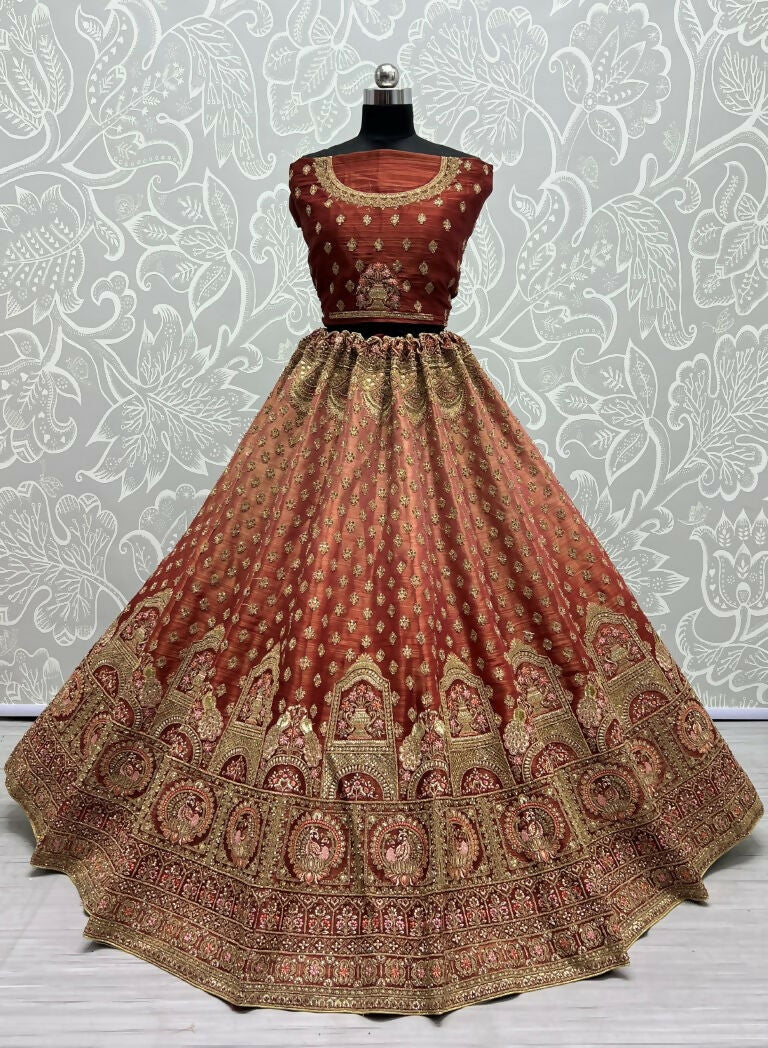 Jyoti Fashion Women's Scarlet Bridal Net Fancy Dori & Sequins Multi Thread Embroidered with Diamond Work Wedding Lehenga Choli - Distacart