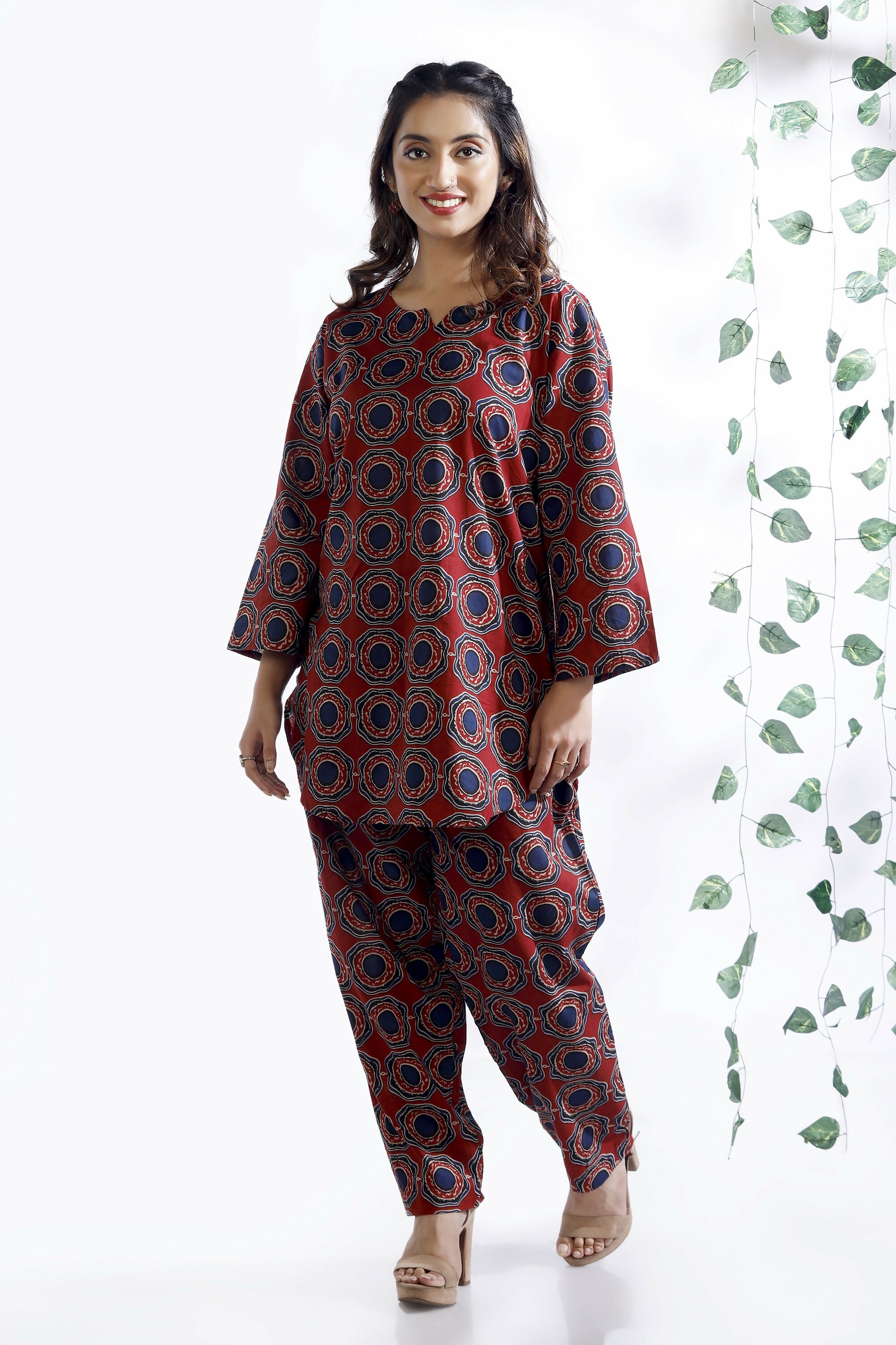 Breathables Abstract Cotton Co-Ord Set – Red - Dista