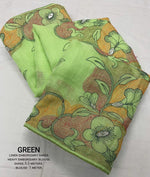 Thumbnail for Green Pure Linen Ethnic Motifs Saree with Unstitched Blouse - A2M