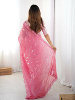 Thumbnail for Joban Fashion Pink Gold Crush Saree With Thread with Sequins work