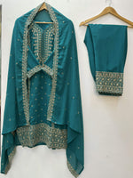 Thumbnail for Teeya Creation Teal Color Faux Georgette Embroidery Work Party Wear Salwar Suit - Distacart