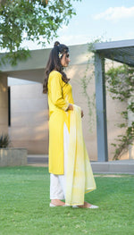 Thumbnail for BulBul Pooja Yellow Rayon Kurta Set with Dupatta