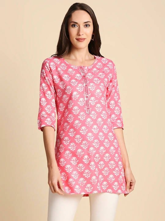 Anubhutee Pink & White Floral Printed Straight Kurti - Distacart