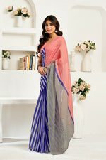 Thumbnail for Vastranavya Royal Blue Digital Printed Linen Ready To Wear Designer Saree with Unstitched Blouse - Distacart