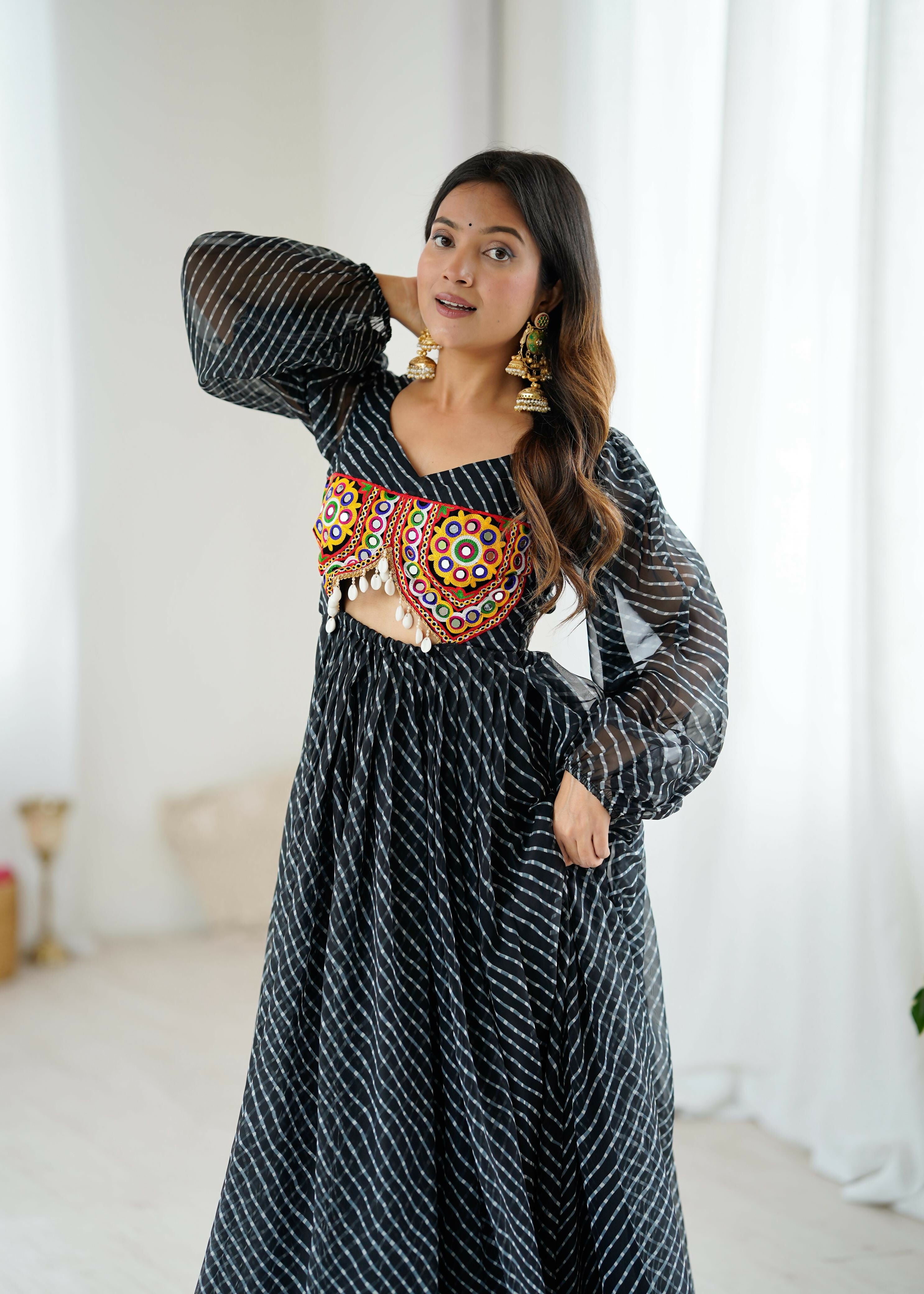 Joban Fashion Black Dress Georgette Coding Dori with Sequence with Rivet Moti