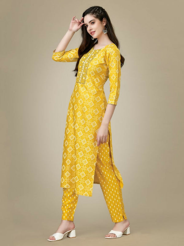 Jyoti Fashion Women's Yellow Rayon Embroidered Kurta Pant Set - Distacart