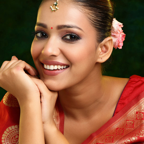 Ruby Raang Green Gold Kundan Maang Tikka