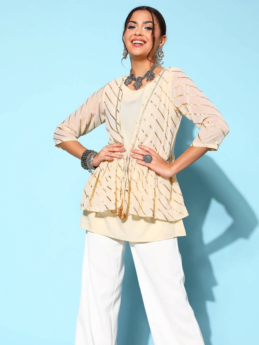 Ahalyaa Off-White Solid Fluid Tie-Up Top - Distacart