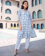Thumbnail for Jyoti Fashion Women's Sky Blue Pure Muslin Heavy Digital Printed Kurta Pant Set - Distacart