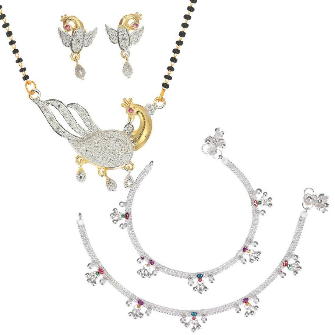 AanyaCentric Gold-plated Mangalsutra Pendant Earring Set & Silver Plated Anklet - Distacart