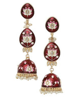 Thumbnail for Alloy Base Metal Gold-Toned Kundan Oval Jhumkas Earrings for Women & Girls By House of Ree - Distacart