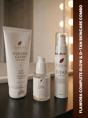 Flawora Set of Golden Glow Face Wash, D-Tan Lotion and 24k Golden Glow Face Serum - Dista