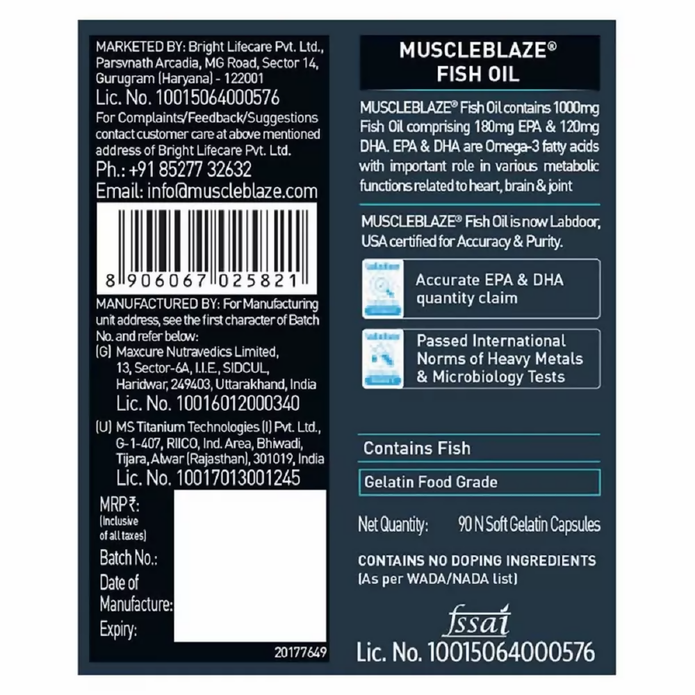 MuscleBlaze Fish Oil 1000 Mg Capsules - Distacart