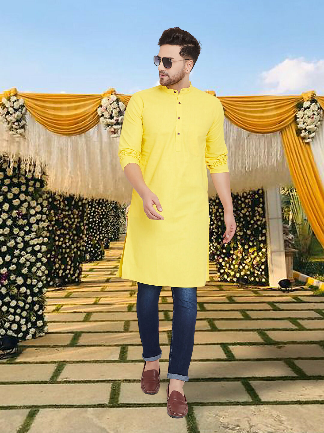 Even Apparels Men's Pure Cotton Yellow Kurta - Distacart