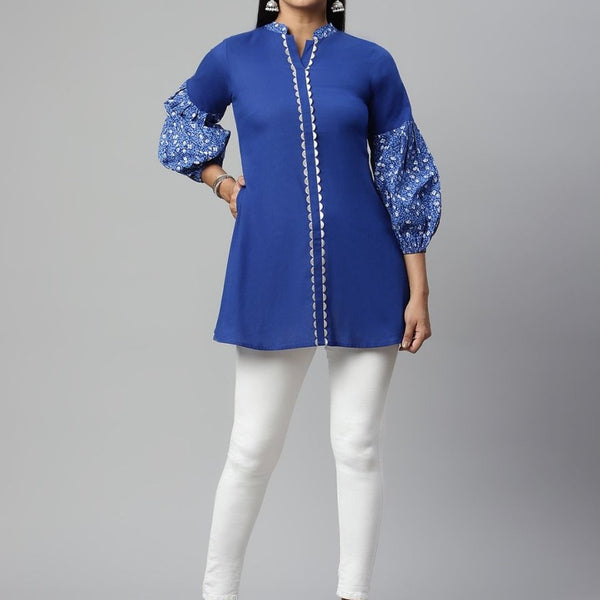 Ahalyaa Women Blue Pure Cotton Printed Tunic - Distacart