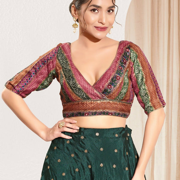 Joban Fashion Magenta Brocade Padded Blouse With V Neck Elbow Sleeves - Distacart
