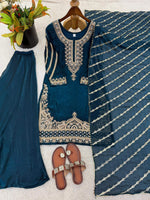 Thumbnail for Teeya Creation New latest Trendy Embroidery Beads Work Kurta Sharara Set - Blue - Dista