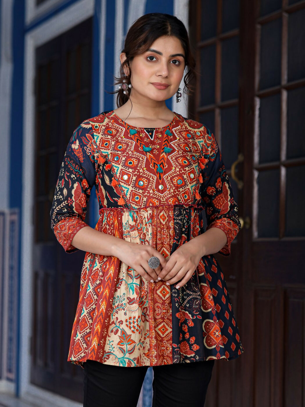 Juniper Women's Multi Colored Ethnic Motif Printed Cotton Peplum Tunic - Distacart