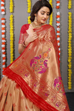 Thumbnail for Jyoti Fashion Women's Red Paithani Silk Zari Woven Saree with Blouse - Distacart