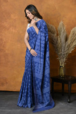 Thumbnail for Very Much Indian Handblock Printed Cotton Saree With Natural Dyes - Indigo Blue - Distacart