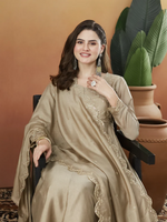 Thumbnail for The52 Chiku Women's Beautiful Vichitra Silk Fabric Embroidered Work Flared Anarkali Pant and Dupatta Set - Distacart