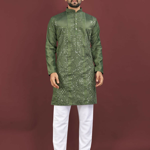 Anaita Dark Green Embroidered Silk Straight Kurta - Distacart