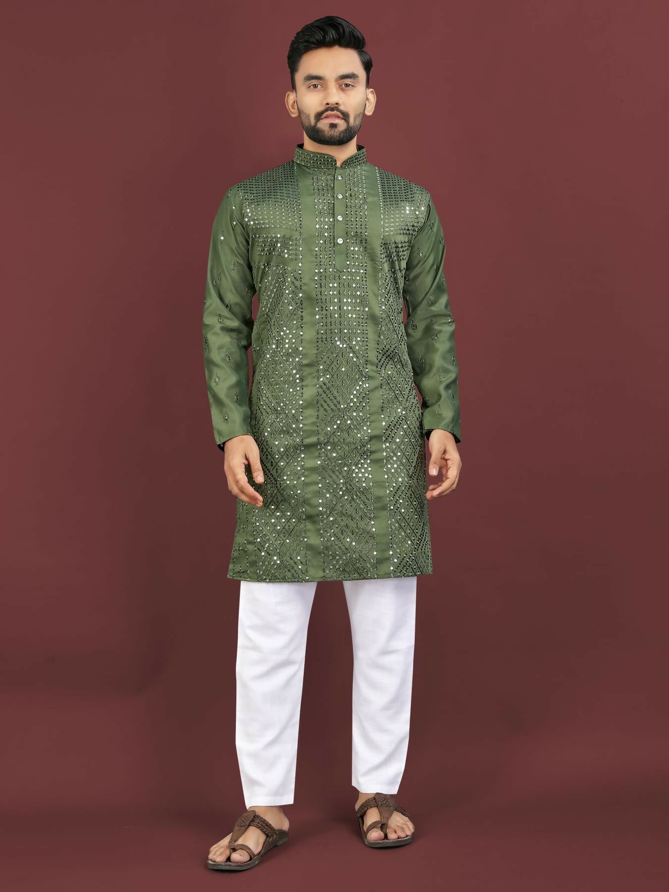 Anaita Dark Green Embroidered Silk Straight Kurta - Distacart