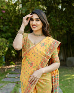 Thumbnail for Vastranavya Luxury and Beautiful Soft, Smooth, Flowing Original Pashmina Soft Cotton Saree with Matching Blouse Fabric - Yellow - Distacart