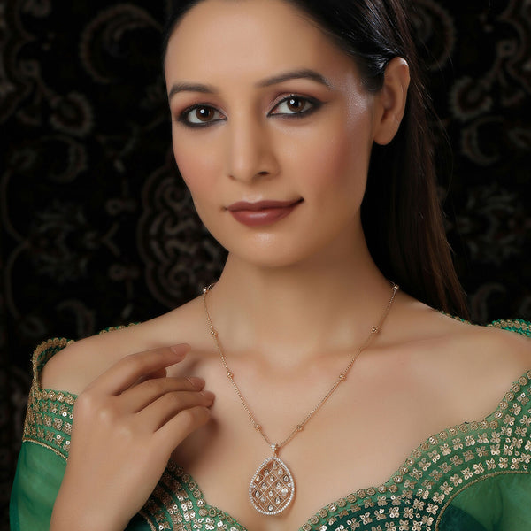 Long Gold Chain with Kundan Jhallar Pendant (Gold) - Ruby Raang - Distacart