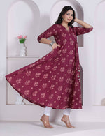 Thumbnail for Miravan Womens Maroon Floral Printed Angrakha Style Kurta - Dista