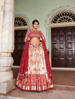 Thumbnail for Vastranavya Exquisite Tussar Silk Lehenga Set With Perfect Floral And Patola Print Design Lehenga Choli - Red - Distacart