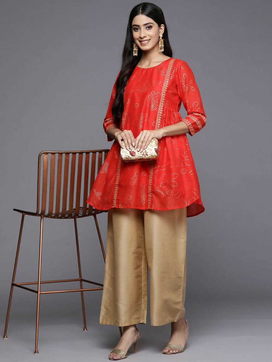 Ahalyaa Womens Red Colour Chanderi Printed Tunic - Distacart