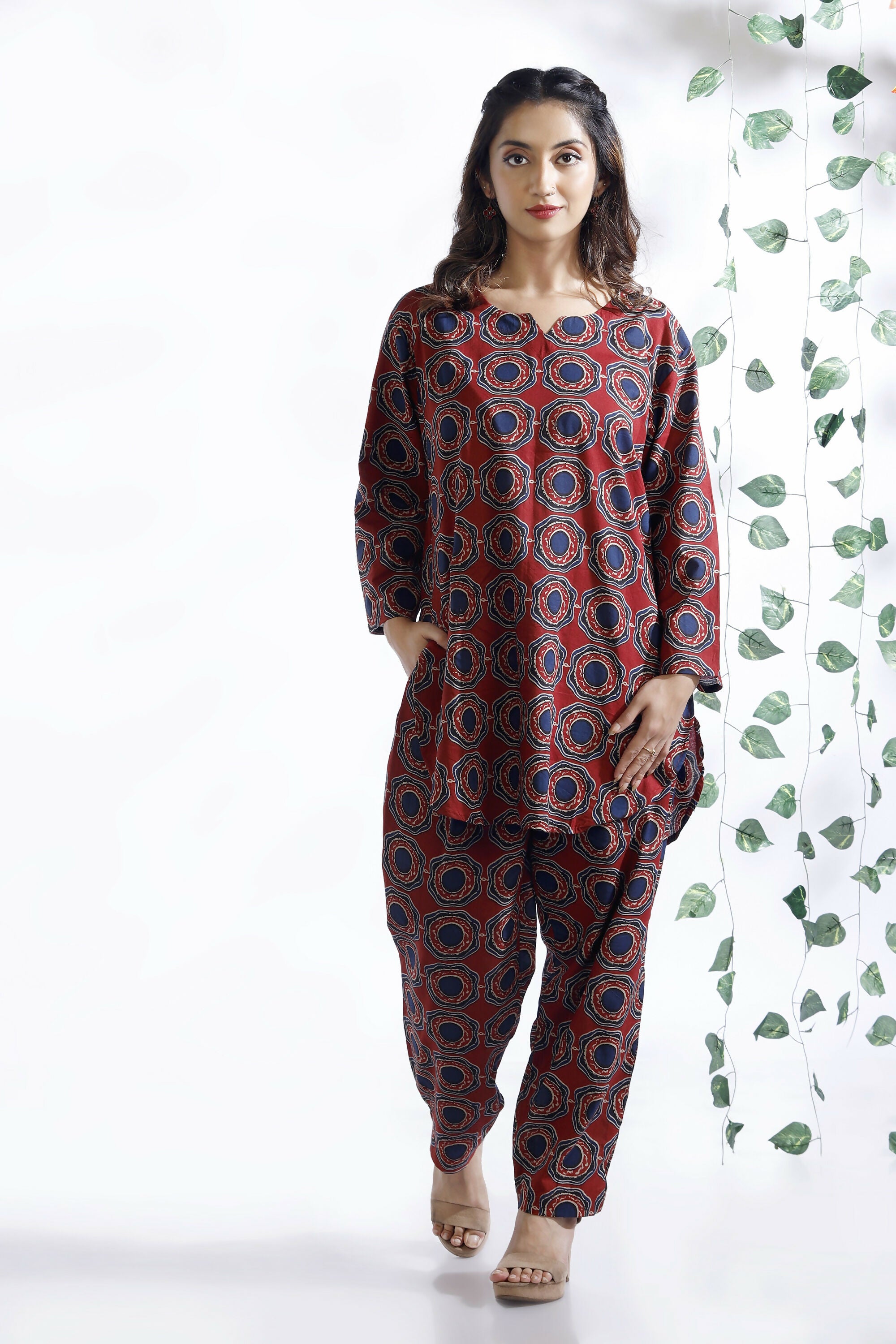 Breathables Abstract Cotton Co-Ord Set – Red - Dista