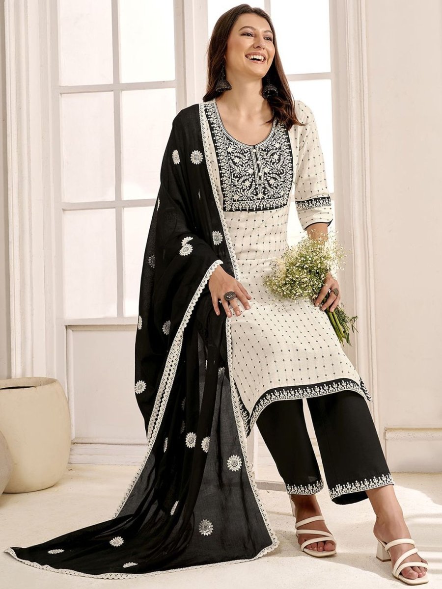 Anouk Women Ethnic Motifs Regular Thread Work Kurta with Palazzos & With Dupatta