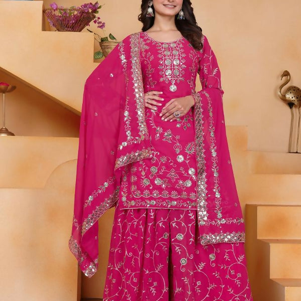 Lehenga Mart Designer Sharara Suit With Kurta, Sharara, Dupatta For Women-Rani Pink - Distacart